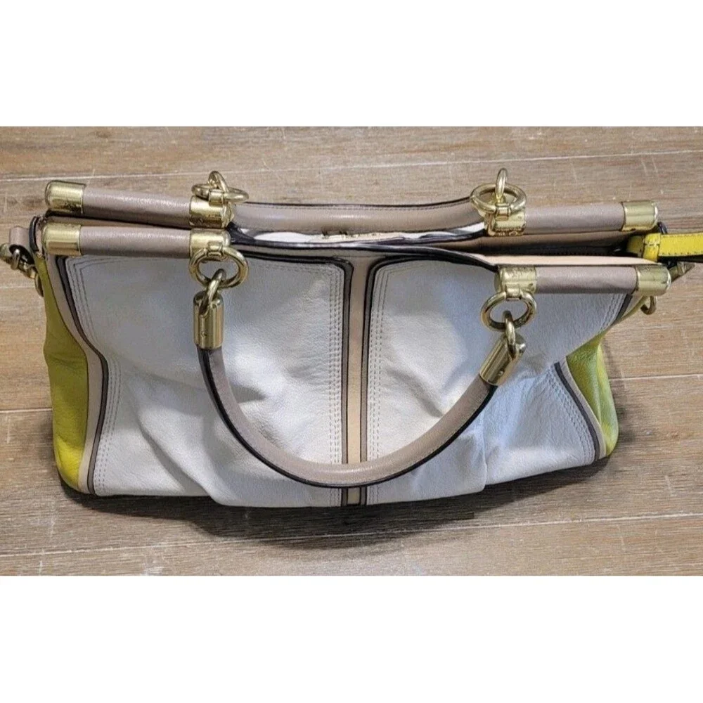 Coach Madison Yellow and Cream Color Block Madison Kara Satchel Purse